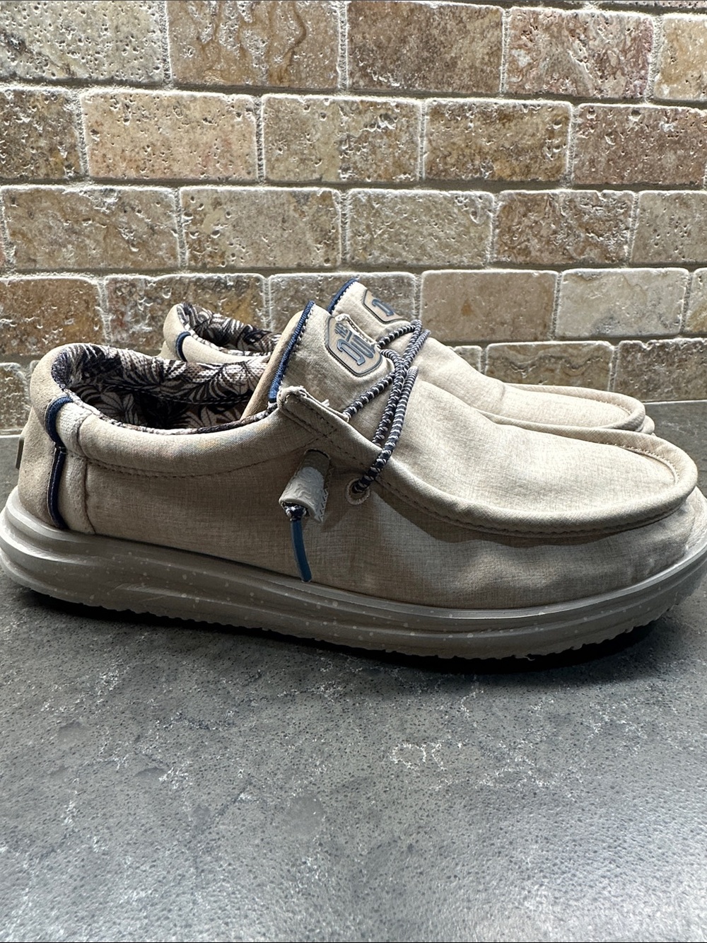 Hey Dude Beige with Navy Trim (Wally H20- Water Shoes)
